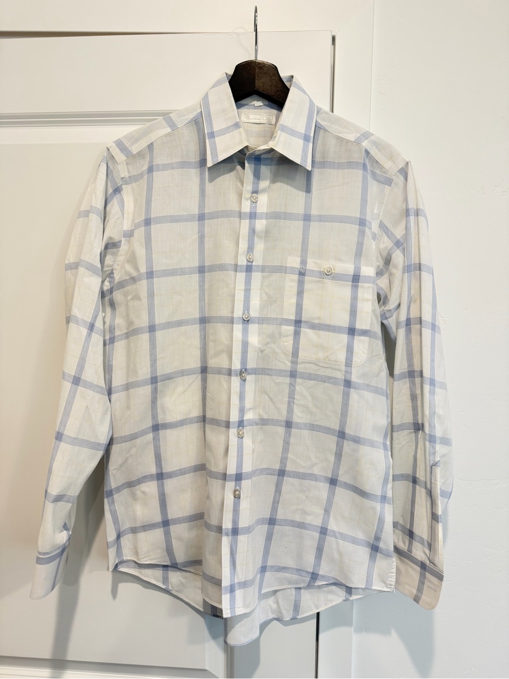 Vintage Christian Dior men’s shirt M blue white yellow long sleeve